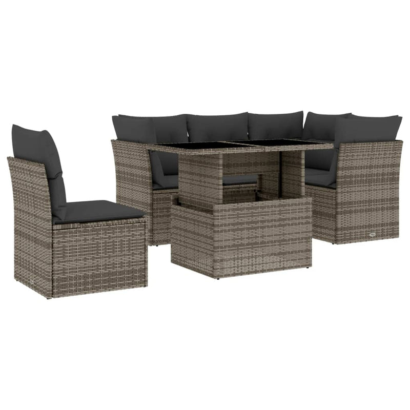 6 Piece Garden Sofa Set with Cushions Grey Poly Rattan