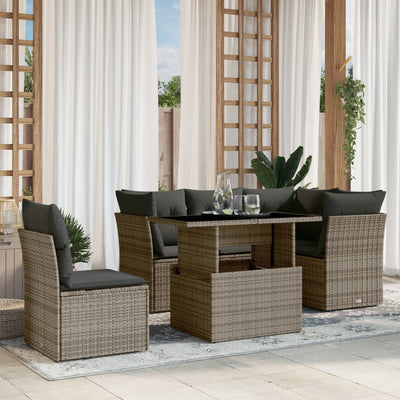 6 Piece Garden Sofa Set with Cushions Grey Poly Rattan