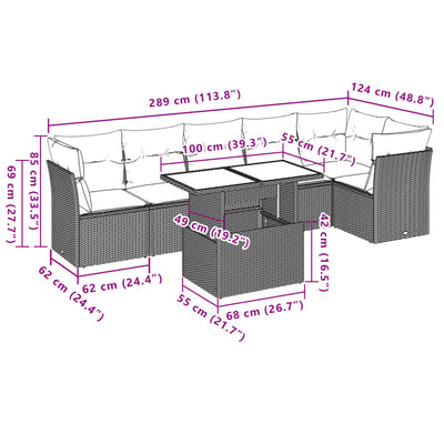 7 Piece Garden Sofa Set with Cushions Beige Poly Rattan