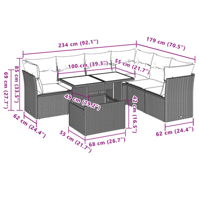 7 Piece Garden Sofa Set with Cushions Beige Poly Rattan