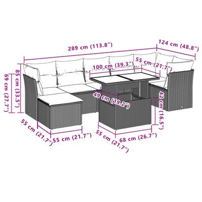 8 Piece Garden Sofa Set with Cushions Grey Poly Rattan