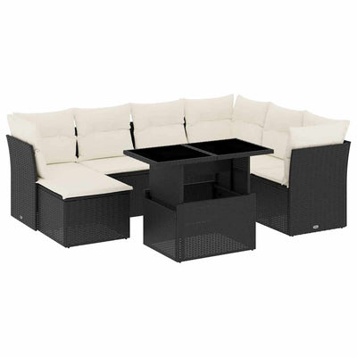 8 Piece Garden Sofa Set with Cushions Black Poly Rattan