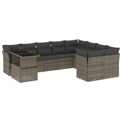 10 Piece Garden Sofa Set with Cushions Grey Poly Rattan