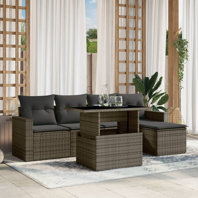 6 Piece Garden Sofa Set with Cushions Grey Poly Rattan