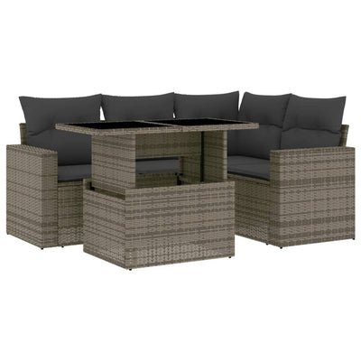 5 Piece Garden Sofa Set with Cushions Grey Poly Rattan