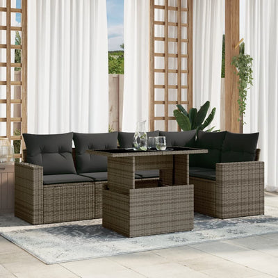 6 Piece Garden Sofa Set with Cushions Grey Poly Rattan