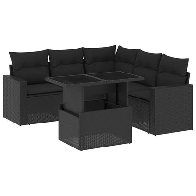 6 Piece Garden Sofa Set with Cushions Black Poly Rattan