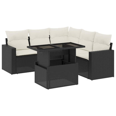 6 Piece Garden Sofa Set with Cushions Black Poly Rattan