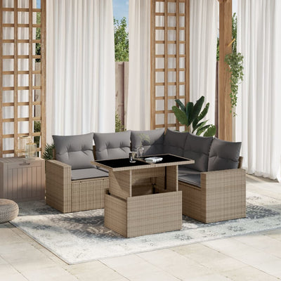 6 Piece Garden Sofa Set with Cushions Beige Poly Rattan