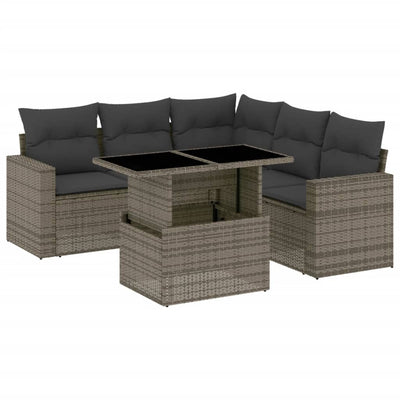 6 Piece Garden Sofa Set with Cushions Grey Poly Rattan