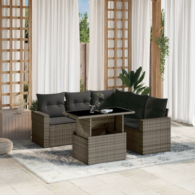 6 Piece Garden Sofa Set with Cushions Grey Poly Rattan