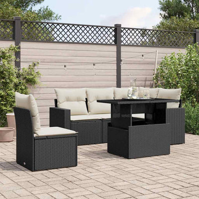 6 Piece Garden Sofa Set with Cushions Black Poly Rattan