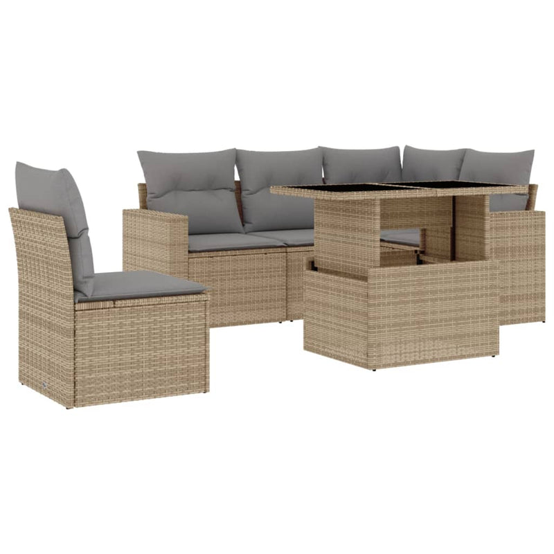 6 Piece Garden Sofa Set with Cushions Beige Poly Rattan