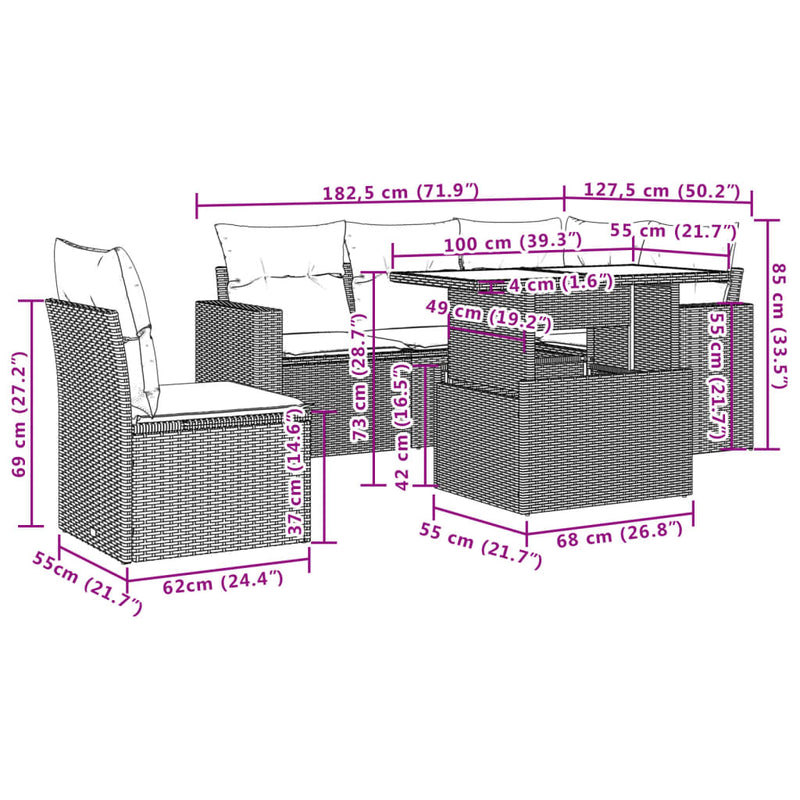 6 Piece Garden Sofa Set with Cushions Beige Poly Rattan