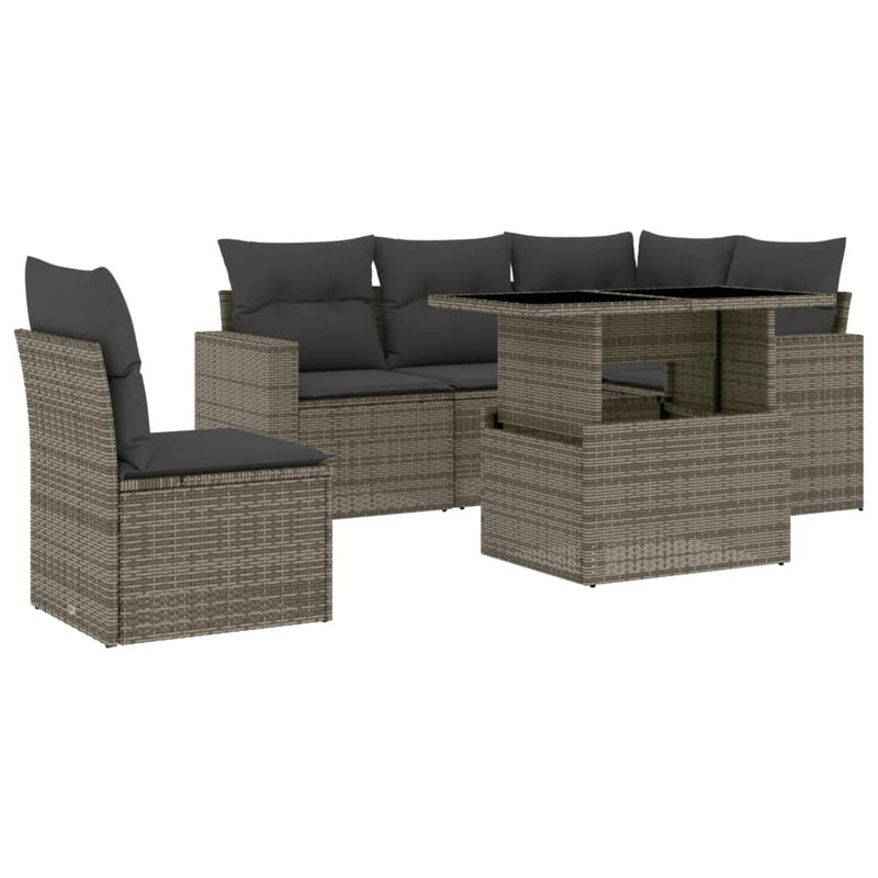 6 Piece Garden Sofa Set with Cushions Grey Poly Rattan