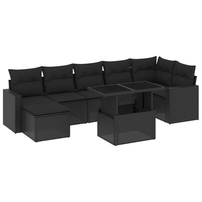 8 Piece Garden Sofa Set with Cushions Black Poly Rattan