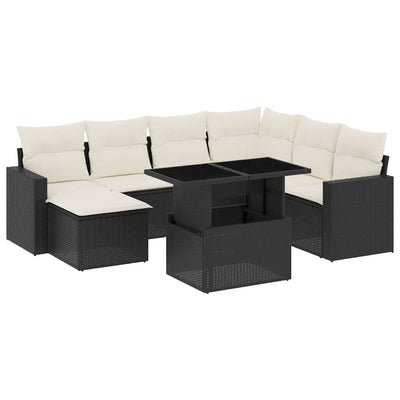 8 Piece Garden Sofa Set with Cushions Black Poly Rattan