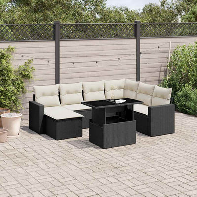 8 Piece Garden Sofa Set with Cushions Black Poly Rattan