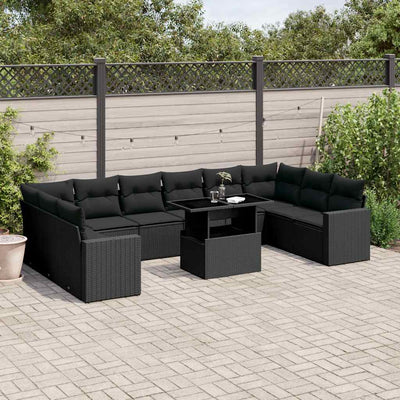 11 Piece Garden Sofa Set with Cushions Black Poly Rattan