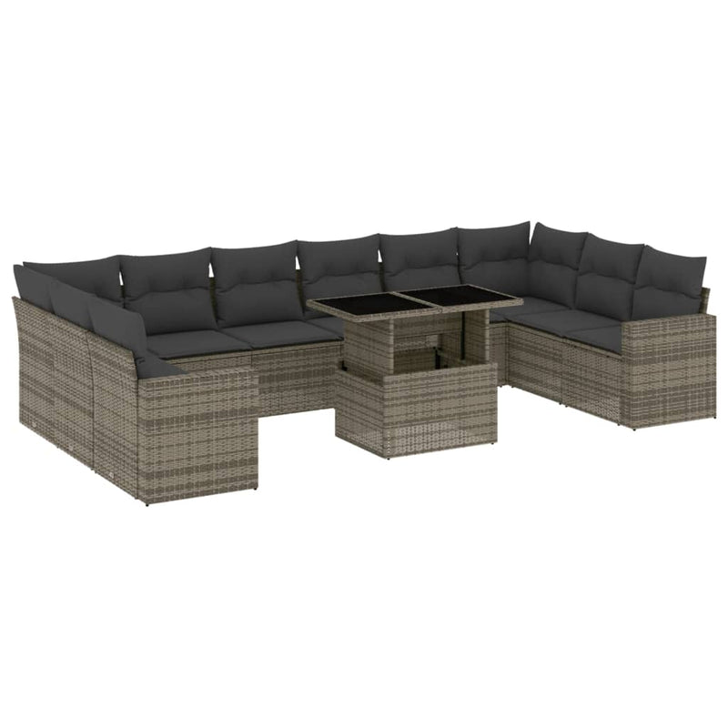 11 Piece Garden Sofa Set with Cushions Grey Poly Rattan