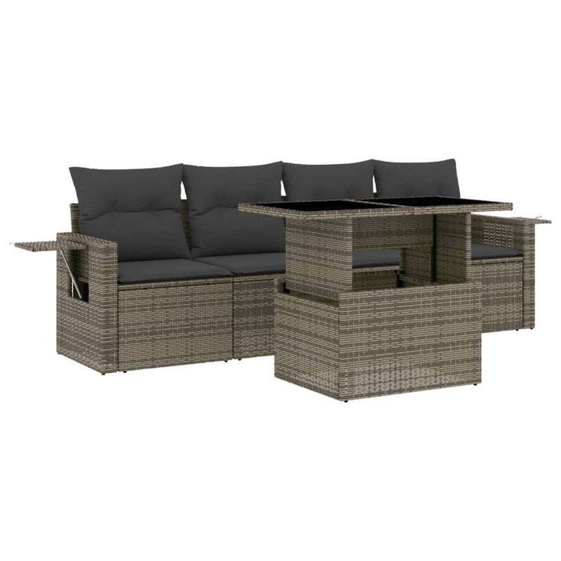 5 Piece Garden Sofa Set with Cushions Grey Poly Rattan