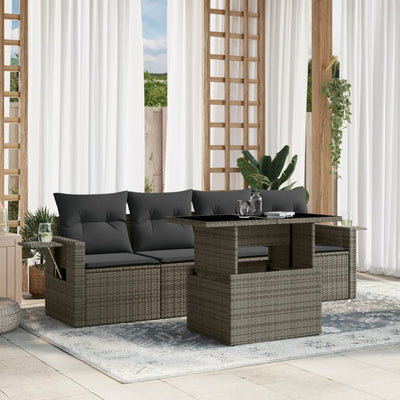 5 Piece Garden Sofa Set with Cushions Grey Poly Rattan