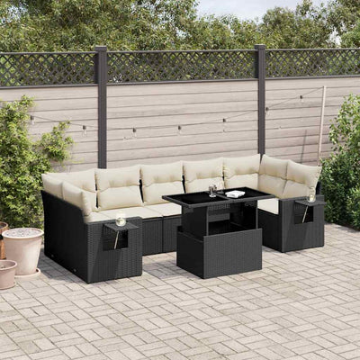 8 Piece Garden Sofa Set with Cushions Black Poly Rattan