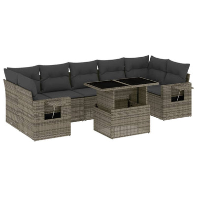 8 Piece Garden Sofa Set with Cushions Grey Poly Rattan