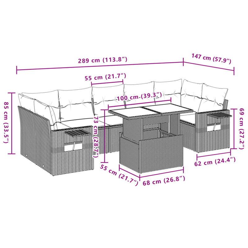 8 Piece Garden Sofa Set with Cushions Grey Poly Rattan