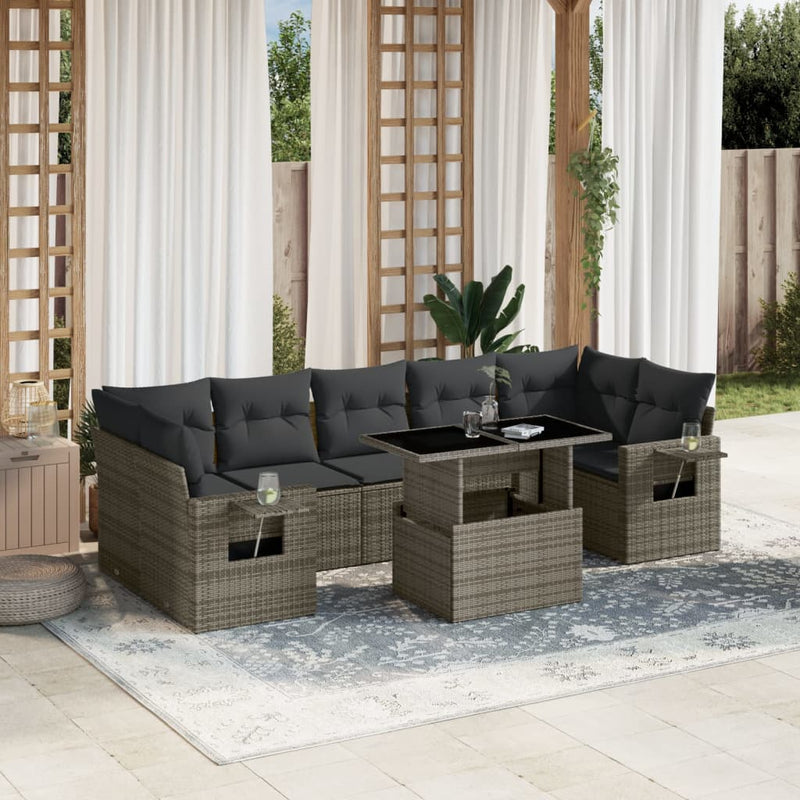 8 Piece Garden Sofa Set with Cushions Grey Poly Rattan