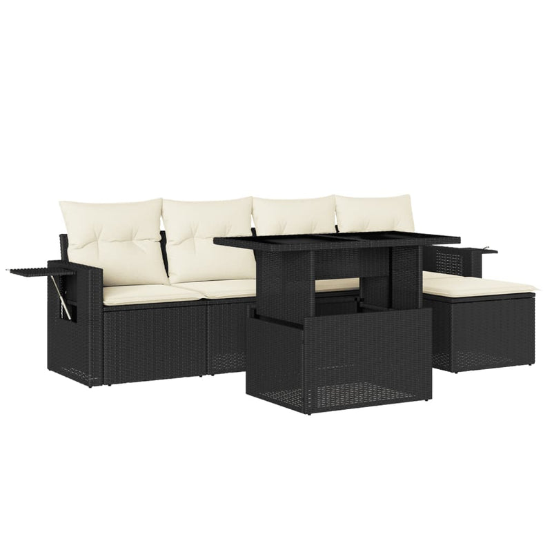 6 Piece Garden Sofa Set with Cushions Black Poly Rattan