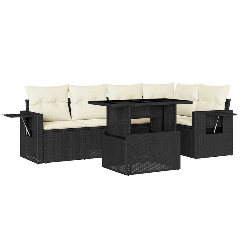 6 Piece Garden Sofa Set with Cushions Black Poly Rattan