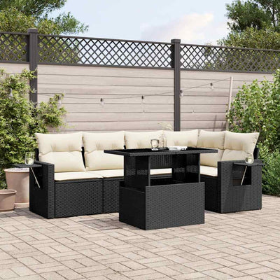 6 Piece Garden Sofa Set with Cushions Black Poly Rattan