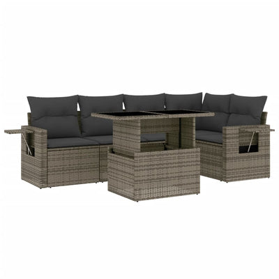 6 Piece Garden Sofa Set with Cushions Grey Poly Rattan