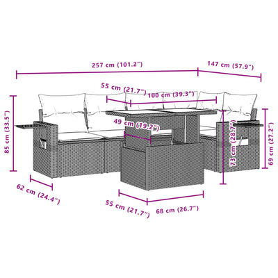 6 Piece Garden Sofa Set with Cushions Grey Poly Rattan