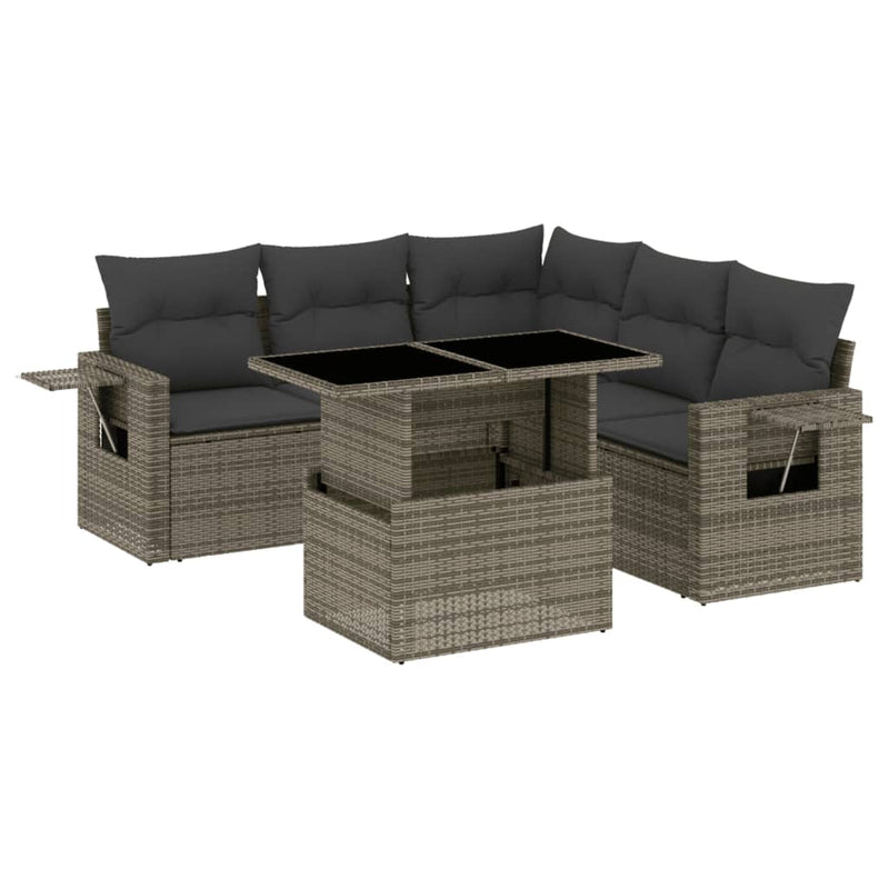 6 Piece Garden Sofa Set with Cushions Grey Poly Rattan