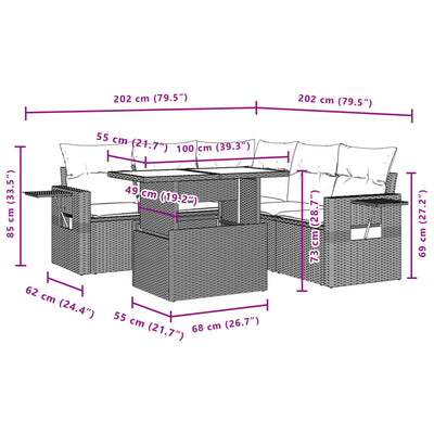 6 Piece Garden Sofa Set with Cushions Grey Poly Rattan