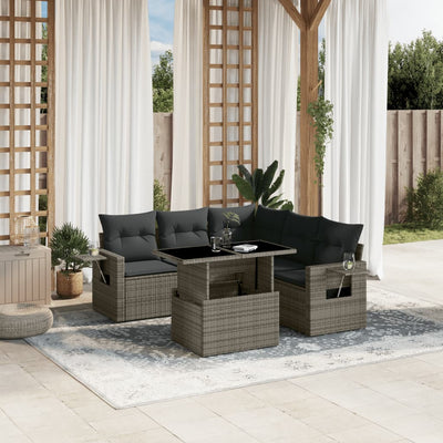 6 Piece Garden Sofa Set with Cushions Grey Poly Rattan