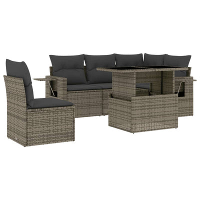 6 Piece Garden Sofa Set with Cushions Grey Poly Rattan