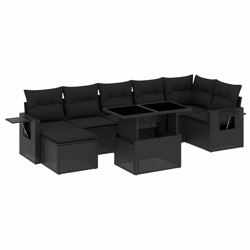 8 Piece Garden Sofa Set with Cushions Black Poly Rattan