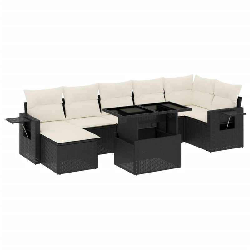 8 Piece Garden Sofa Set with Cushions Black Poly Rattan