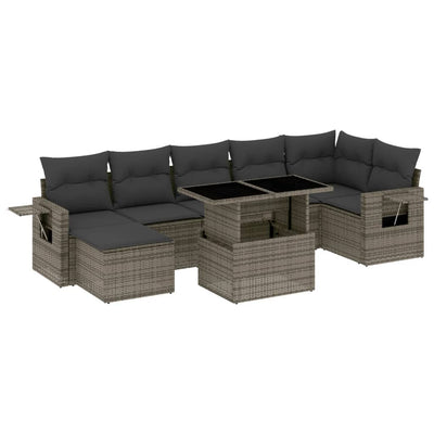 8 Piece Garden Sofa Set with Cushions Grey Poly Rattan