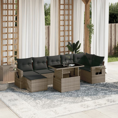 8 Piece Garden Sofa Set with Cushions Grey Poly Rattan