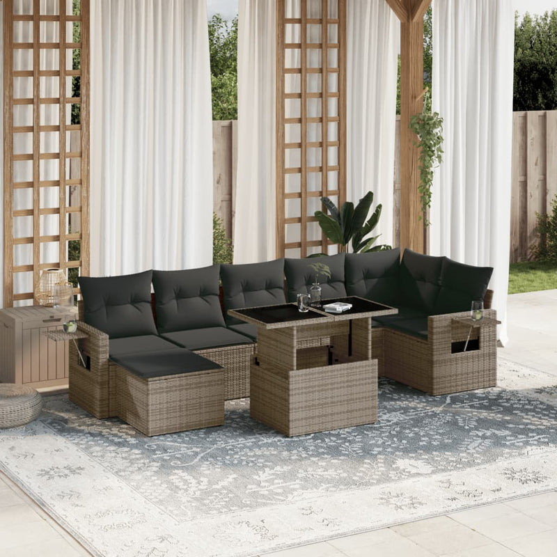 8 Piece Garden Sofa Set with Cushions Grey Poly Rattan