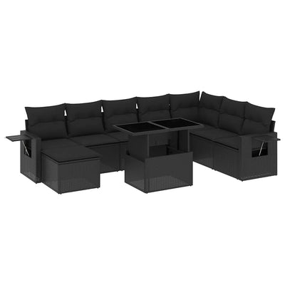 8 Piece Garden Sofa Set with Cushions Black Poly Rattan