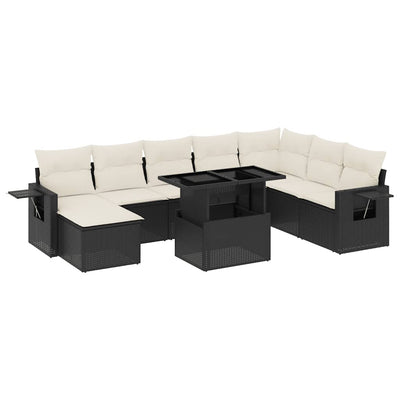 8 Piece Garden Sofa Set with Cushions Black Poly Rattan