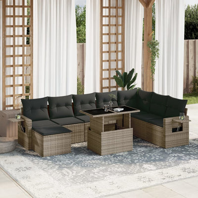 9 Piece Garden Sofa Set with Cushions Grey Poly Rattan