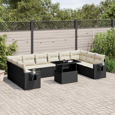 11 Piece Garden Sofa Set with Cushions Black Poly Rattan