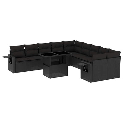 11 Piece Garden Sofa Set with Cushions Black Poly Rattan