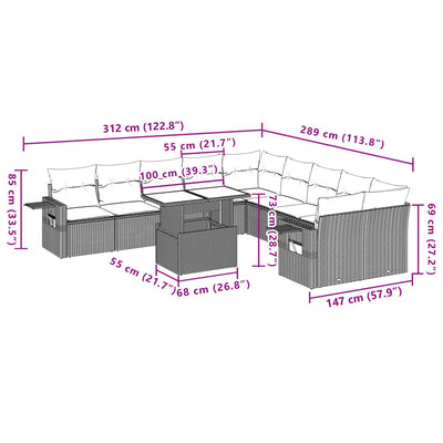 11 Piece Garden Sofa Set with Cushions Beige Poly Rattan